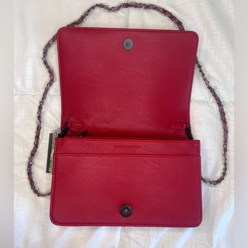 Badgley Mischka Red Pleated Crossbody/Clutch - Picture 2 of 12